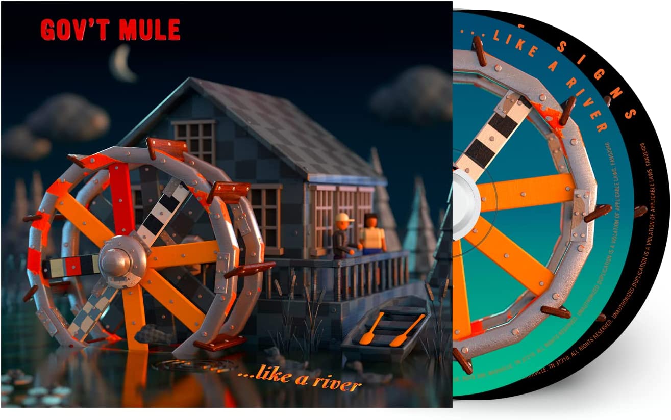 "CD cover art for Gov't Mule's 'Peace Like A River' with a water wheel image."