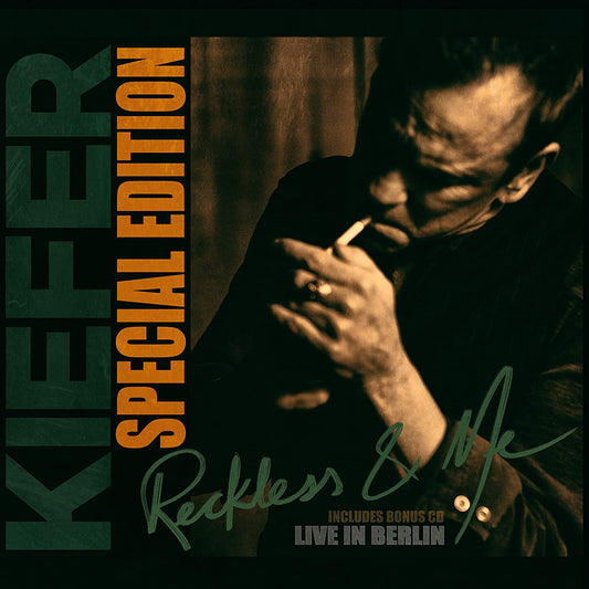 Kiefer Sutherland's album cover featuring a man holding a lit cigarette, with text overlay.