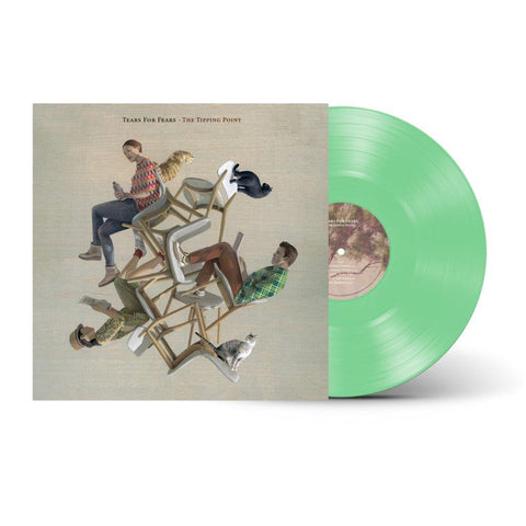 Vinyl album cover with chaotic illustration of men on chairs and cats.