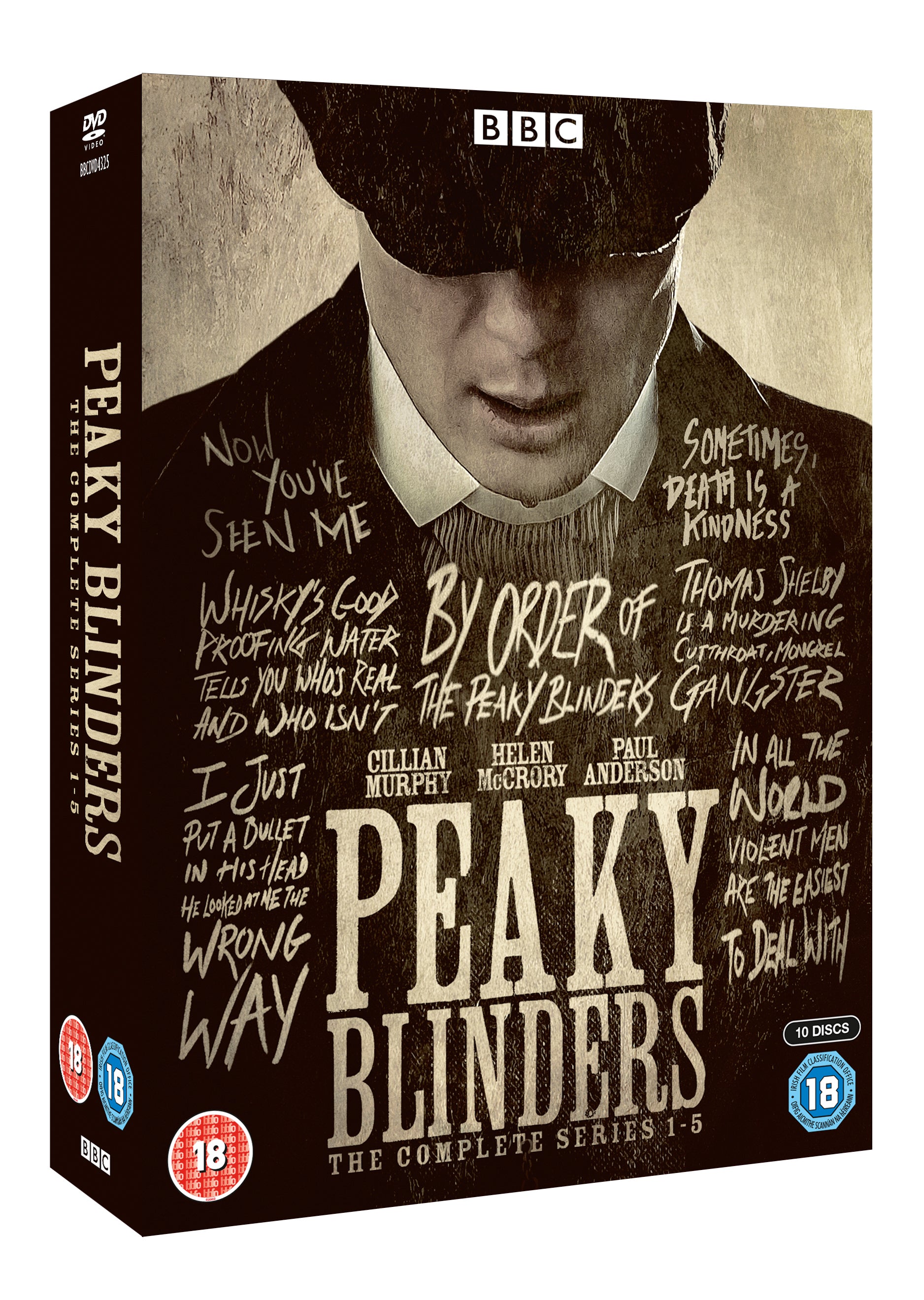"Peaky Blinders DVD cover featuring a man in a newsboy cap and suit."